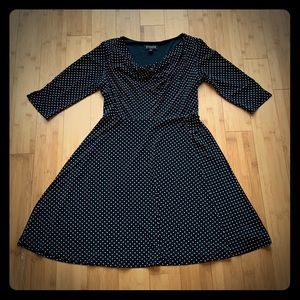 Black and white polka dot cowl neck dress